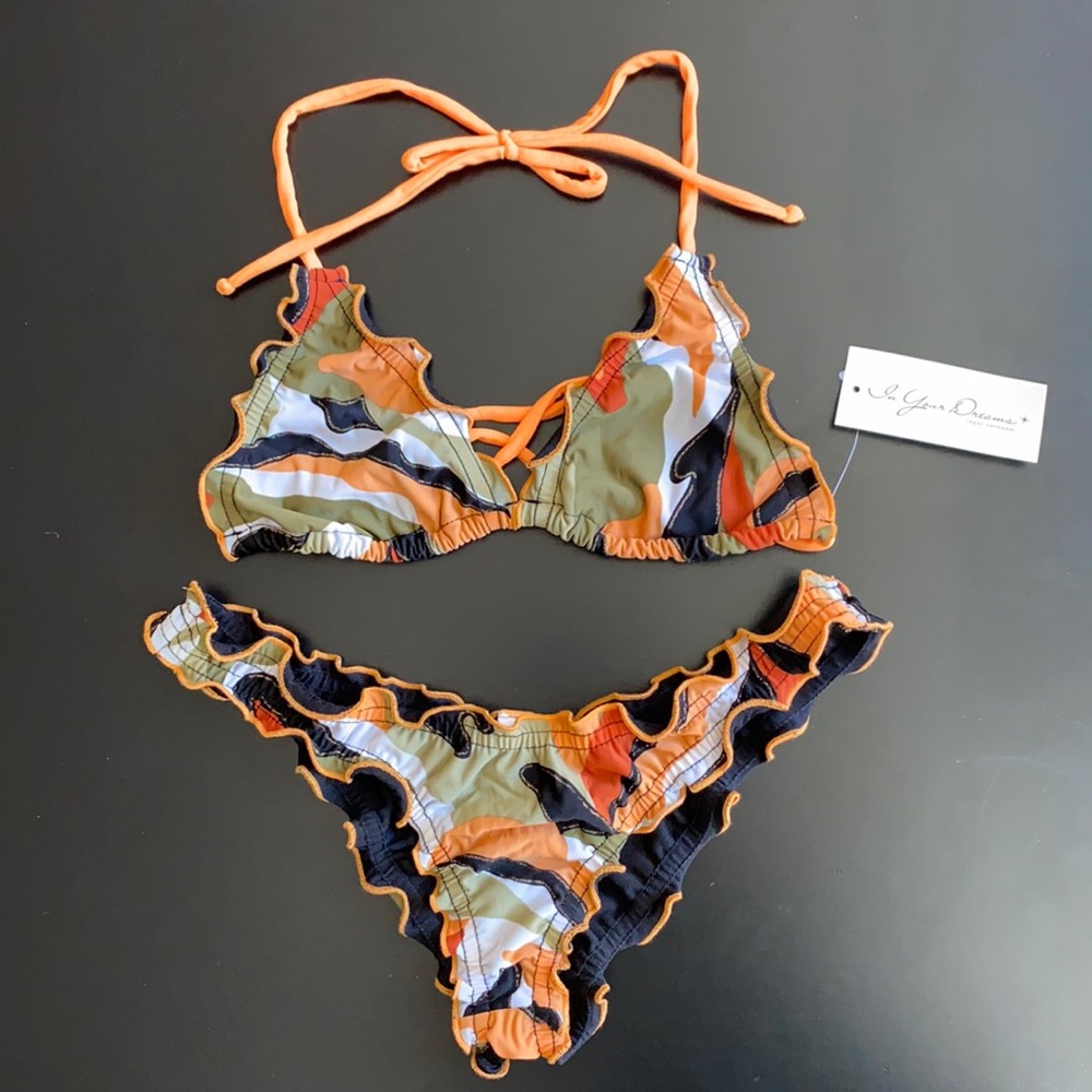 Orange Camo Ruffle Bikini